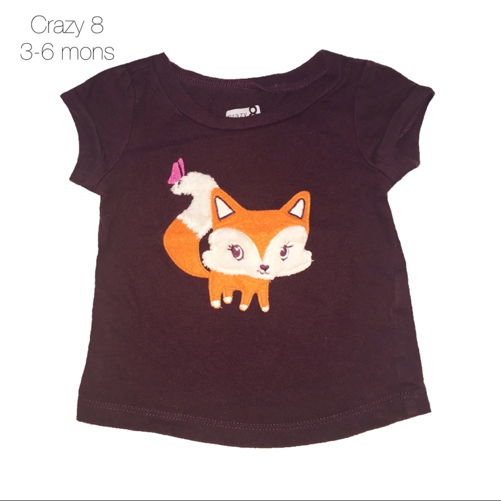 Crazy 8 Maroon Fuzzy Fox T Shirt 3-6 Months - Picture 1 of 3